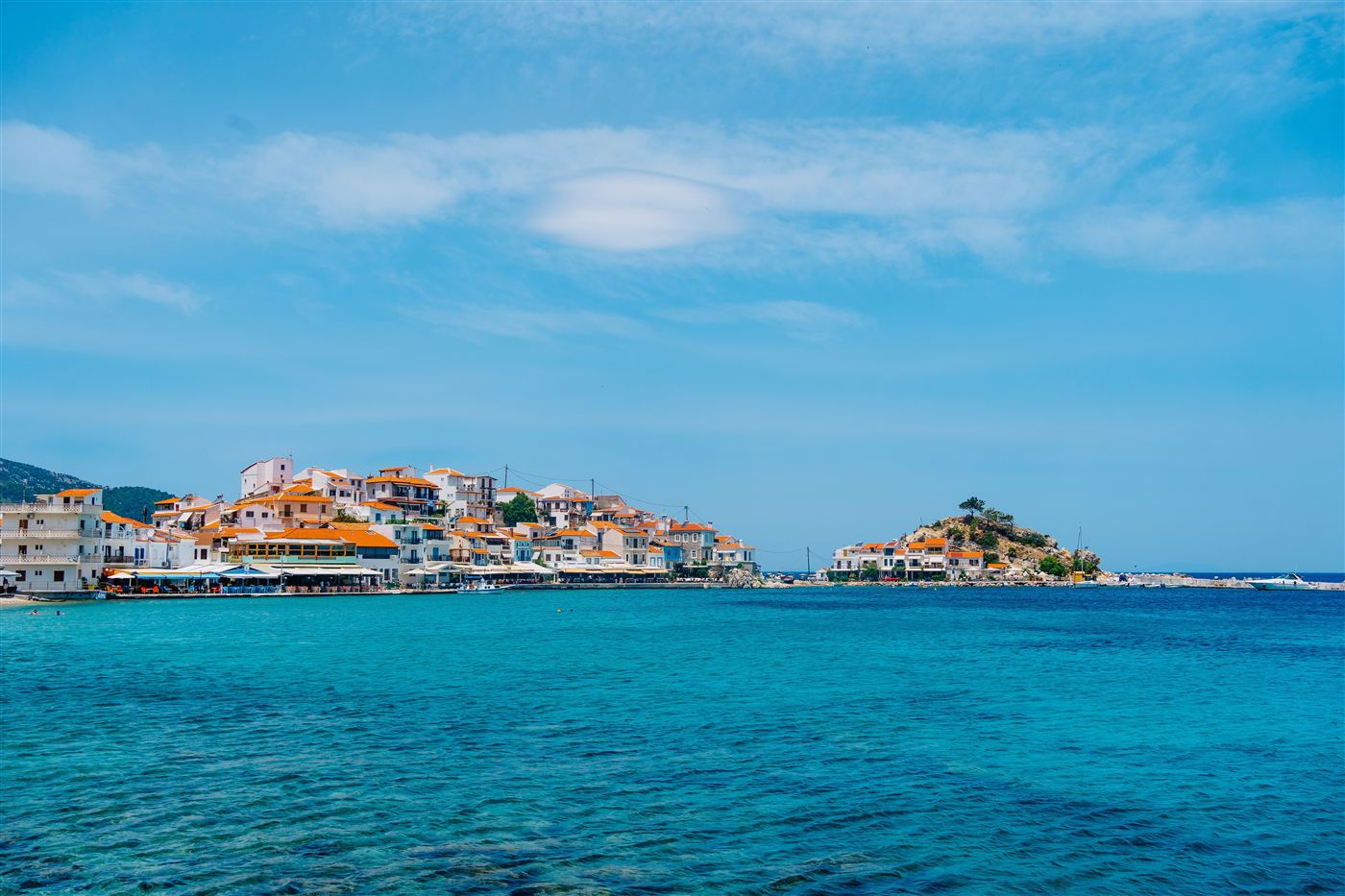 Greek coastal town along the waterfront